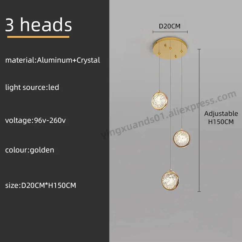 Luxury golden crystal ball led rotating stair chandelier