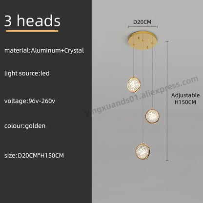 Luxury golden crystal ball led rotating stair chandelier