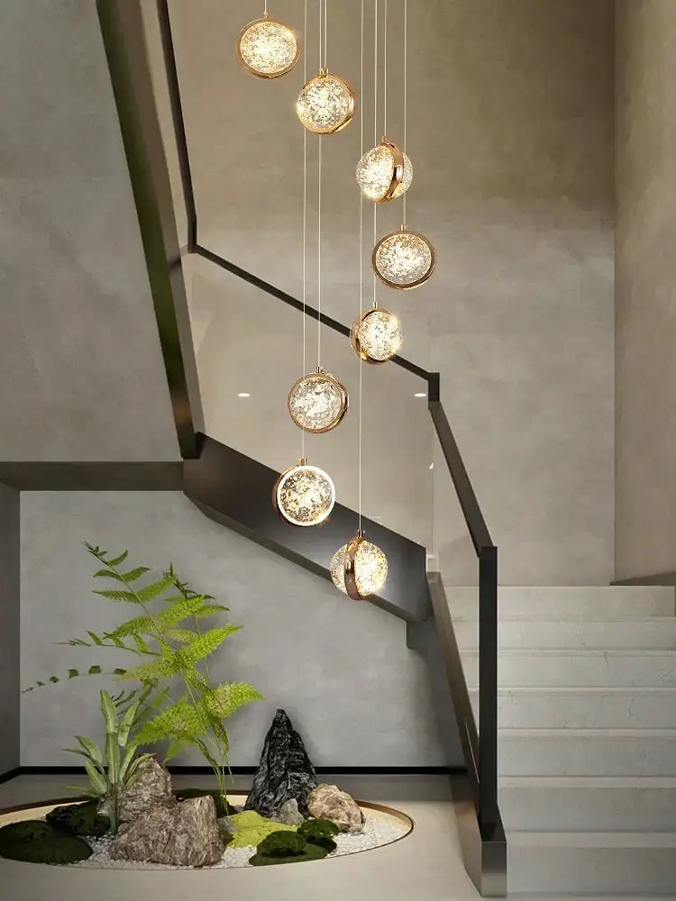 Luxury golden crystal ball led rotating stair chandelier
