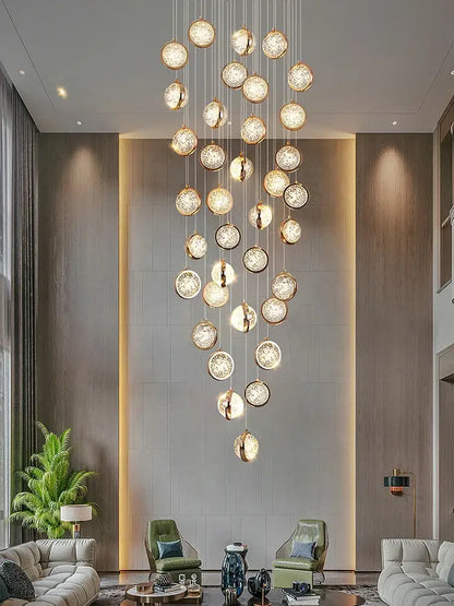 Luxury golden crystal ball led rotating stair chandelier