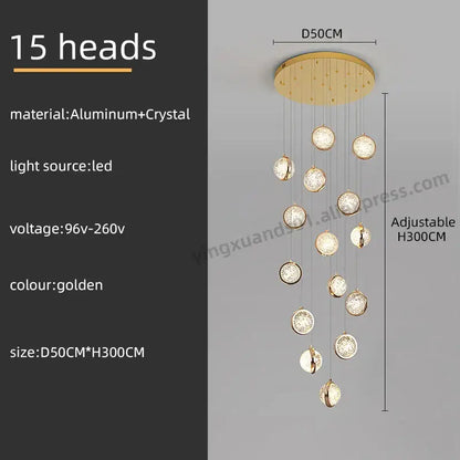 Luxury golden crystal ball led rotating stair chandelier