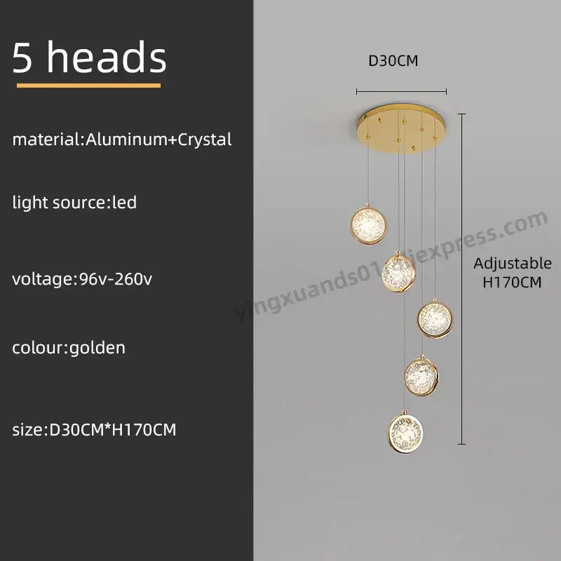 Luxury golden crystal ball led rotating stair chandelier