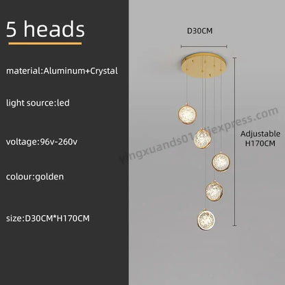 Luxury golden crystal ball led rotating stair chandelier