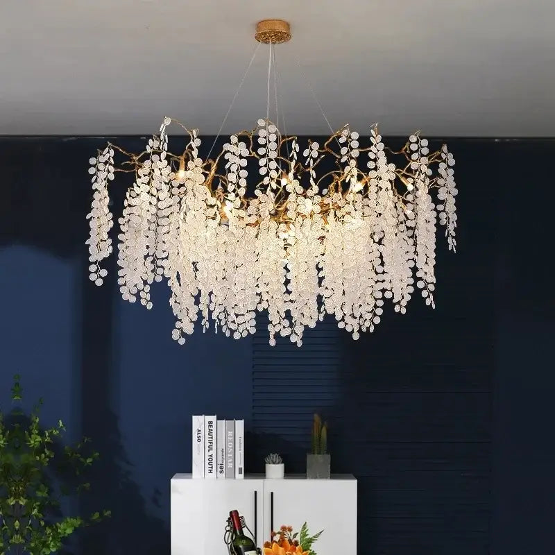 Luxury golden grapes crystal chandelier living room pendant light