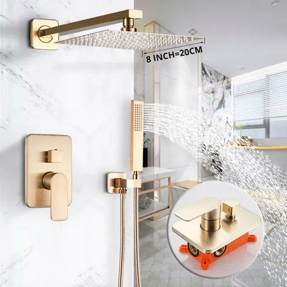 Luxury golden hammered rectangular shower faucet set bathroom rain tap