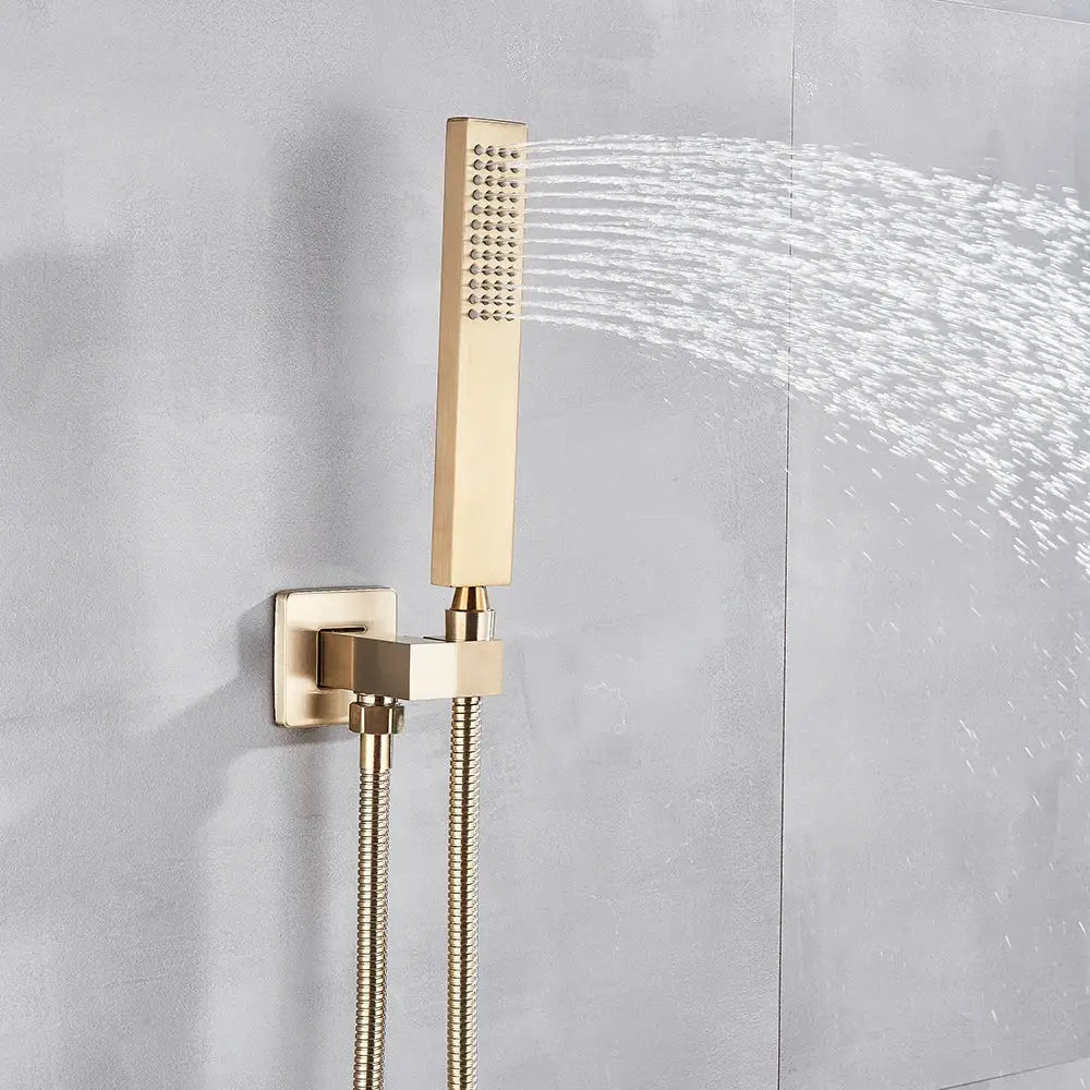 Luxury golden hammered rectangular shower faucet set bathroom rain tap