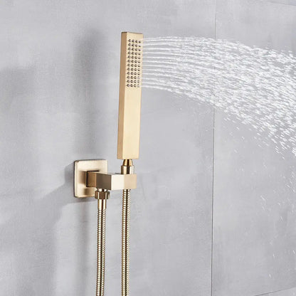 Luxury golden hammered rectangular shower faucet set bathroom rain tap