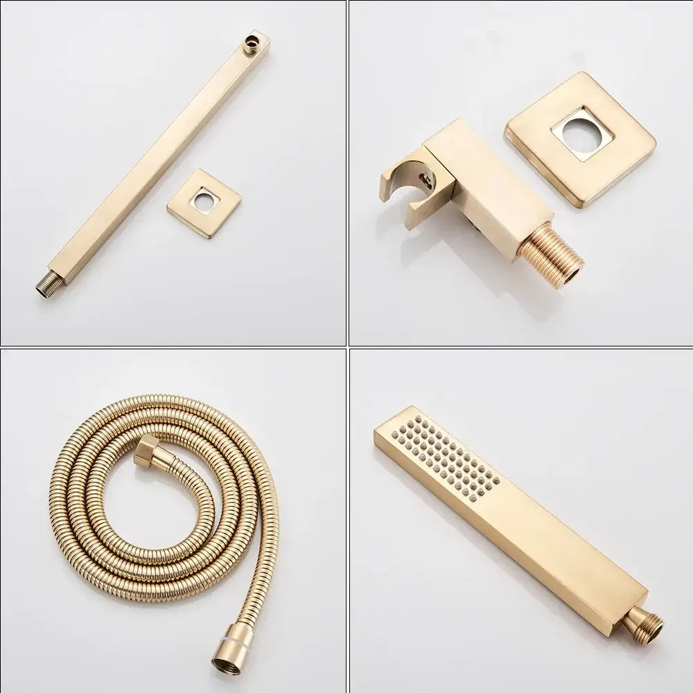 Luxury golden hammered rectangular shower faucet set bathroom rain tap