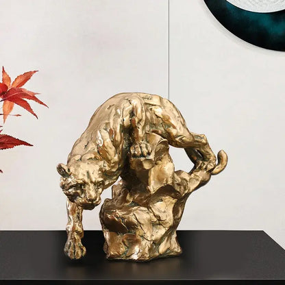 Luxury golden leopard panther figurine living room decor gift