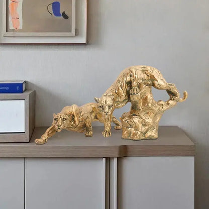 Luxury golden leopard panther figurine living room decor gift