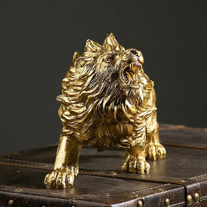 Luxury golden lion king resin figurine office desktop decor