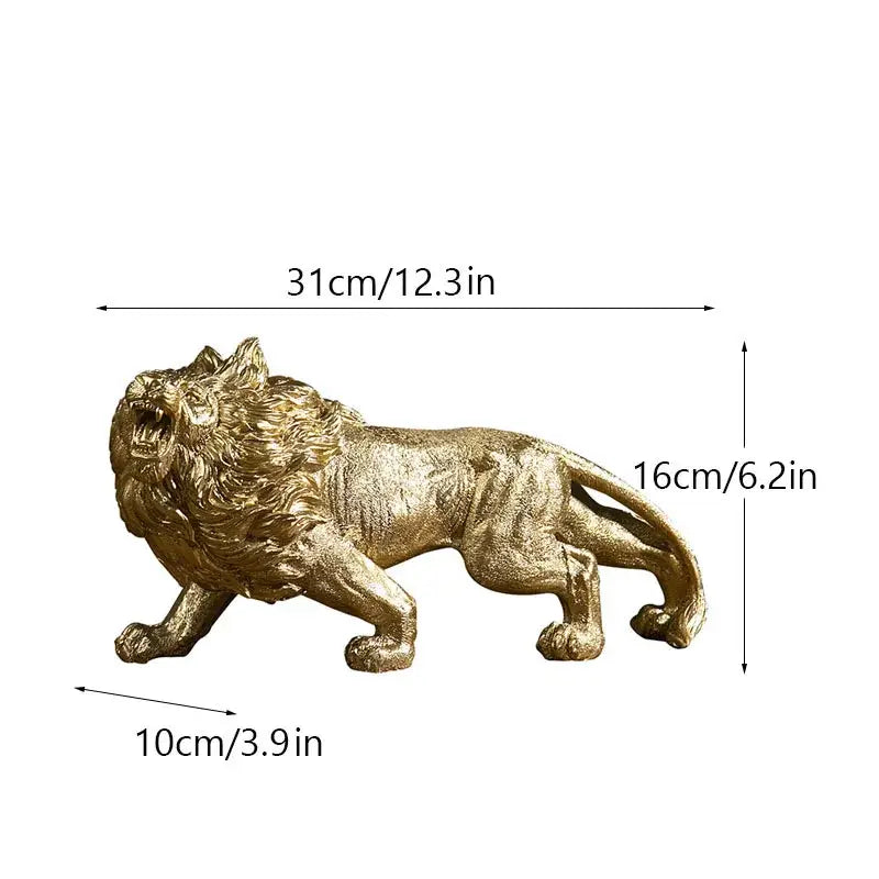 Luxury golden lion king resin figurine office desktop decor