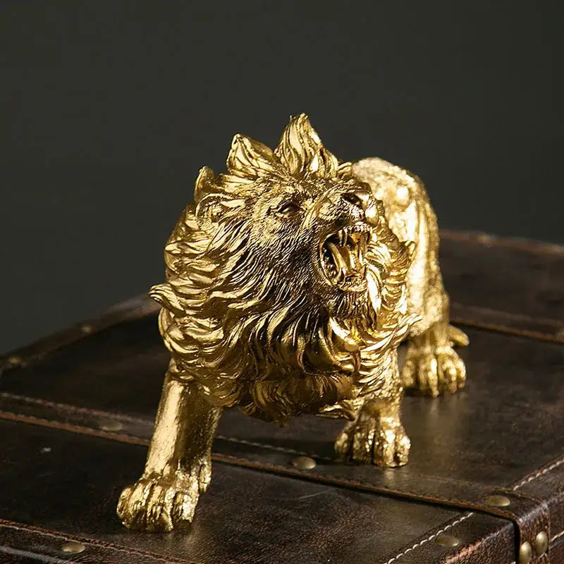 Luxury golden lion king resin figurine office desktop decor