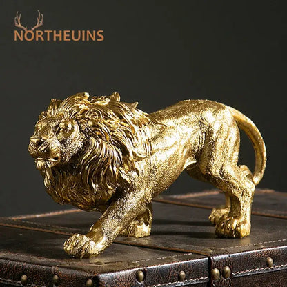 Luxury golden lion king resin figurine office desktop decor