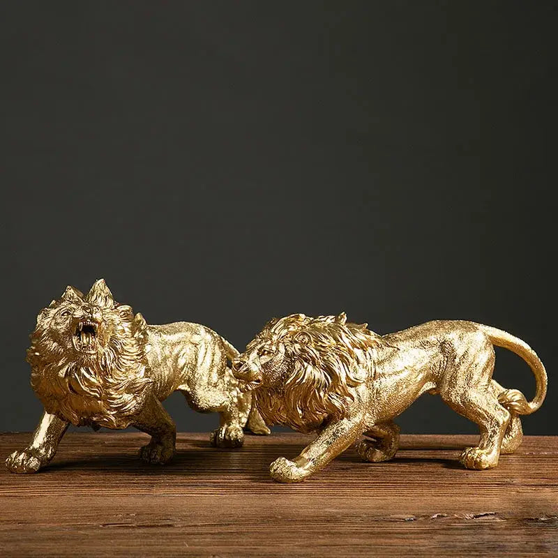 Luxury golden lion king resin figurine office desktop decor