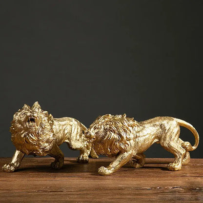 Luxury golden lion king resin figurine office desktop decor