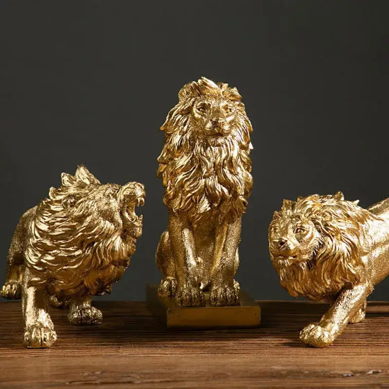 Luxury golden lion king resin figurine office desktop decor
