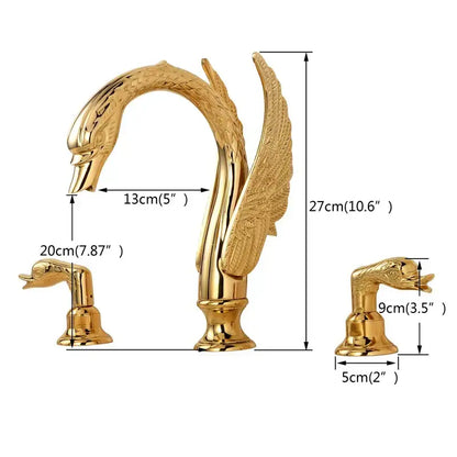 Luxury golden swan dual handle bathroom faucet with feather detail