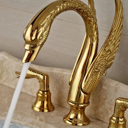 Luxury golden swan dual handle bathroom faucet with feather detail