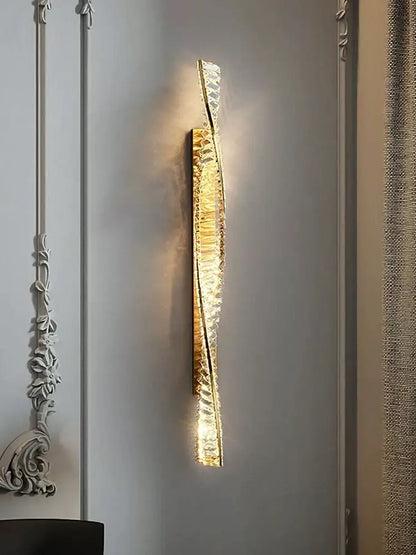 Luxury golden twisted crystal led wall sconce bedroom light