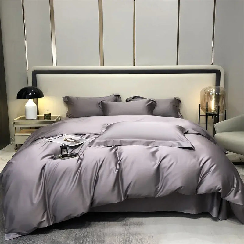 Luxury gray egyptian cotton bedding set bedroom satin four piece kit