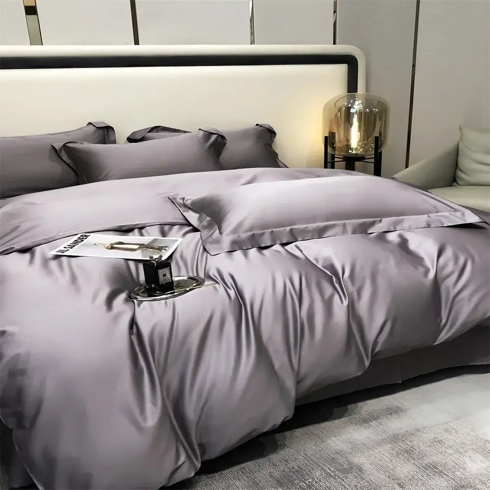 Luxury gray egyptian cotton bedding set bedroom satin four piece kit