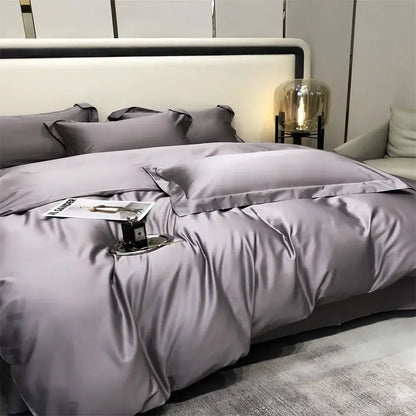 Luxury gray egyptian cotton bedding set bedroom satin four piece kit