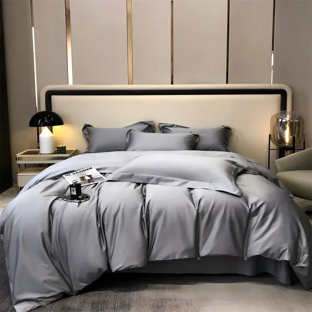 Luxury gray egyptian cotton bedding set bedroom satin four piece kit