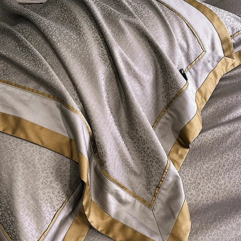 Luxury gray & gold egyptian cotton leopard bedding set bedroom