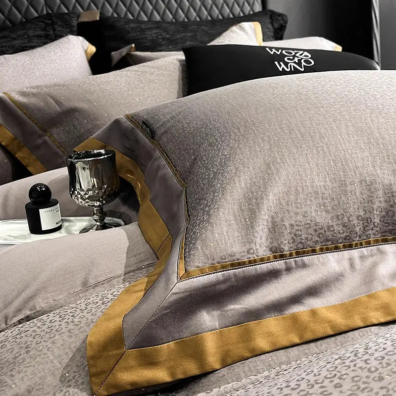 Luxury gray & gold egyptian cotton leopard bedding set bedroom