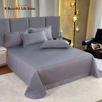 Luxury gray textured egyptian cotton quilt set bedroom bedding