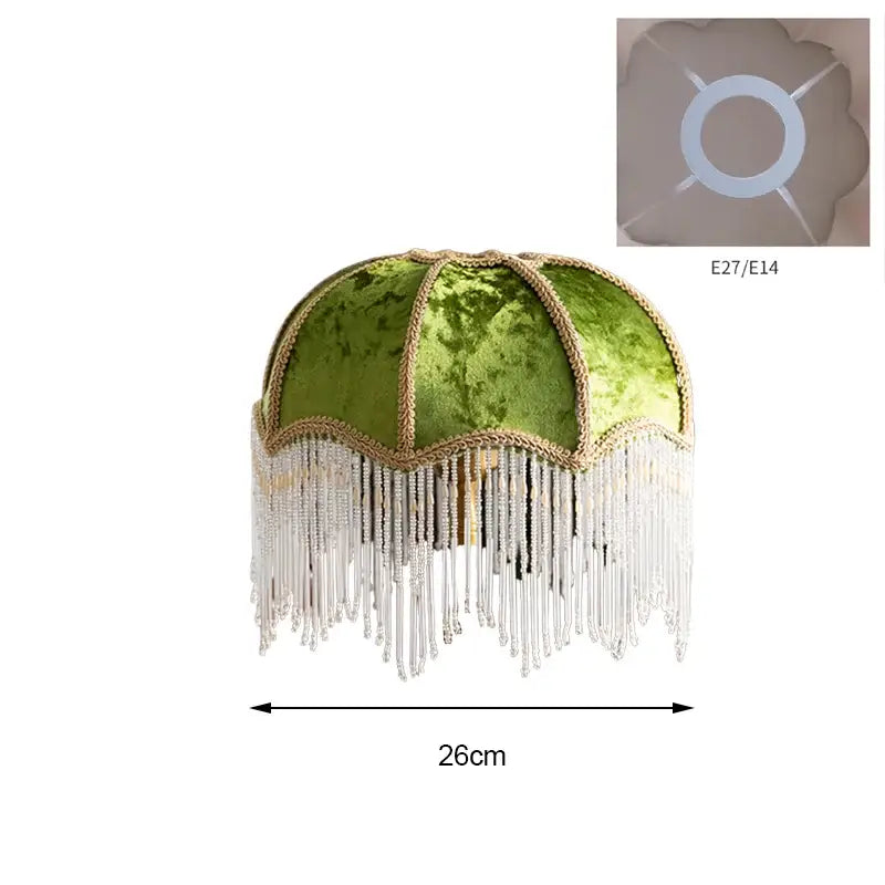 Luxury green velvet tasseling lampshade bedroom crystal fringe