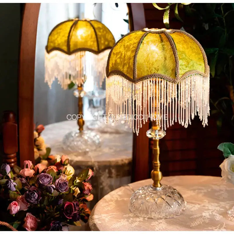 Luxury green velvet tasseling lampshade bedroom crystal fringe
