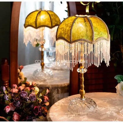 Luxury green velvet tasseling lampshade bedroom crystal fringe