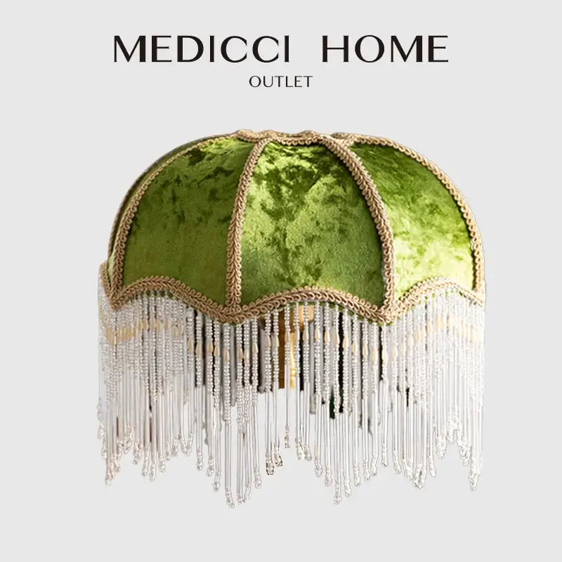 Luxury green velvet tasseling lampshade bedroom crystal fringe
