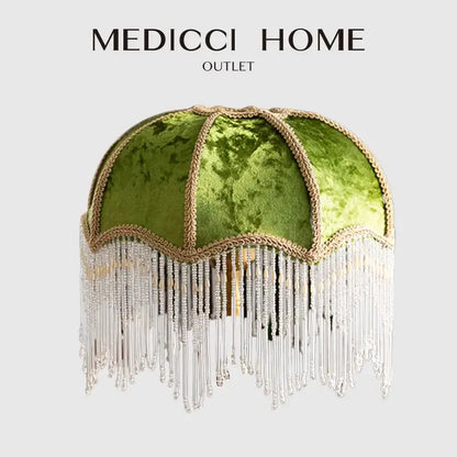 Luxury green velvet tasseling lampshade bedroom crystal fringe