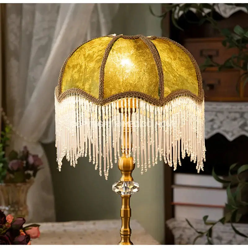 Luxury green velvet tasseling lampshade bedroom crystal fringe