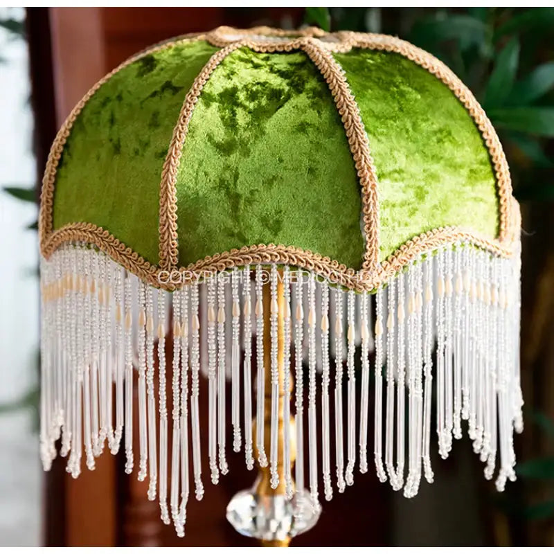 Luxury green velvet tasseling lampshade bedroom crystal fringe