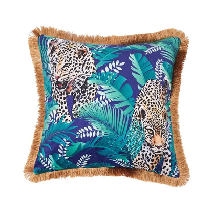 Luxury jungle animal collection cushion cover living room gold fringe