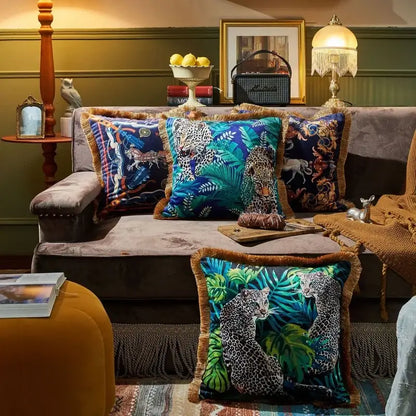 Luxury jungle animal collection cushion cover living room gold fringe