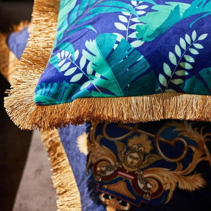 Luxury jungle animal collection cushion cover living room gold fringe