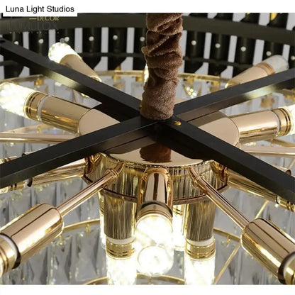 Luxury k9 crystal tiered chandelier black & gold dining room light