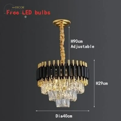 Luxury k9 crystal tiered chandelier black & gold dining room light