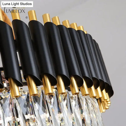 Luxury k9 crystal tiered chandelier black & gold dining room light