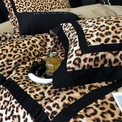 Luxury leopard print lyocell cotton bedding set bedroom satin finish