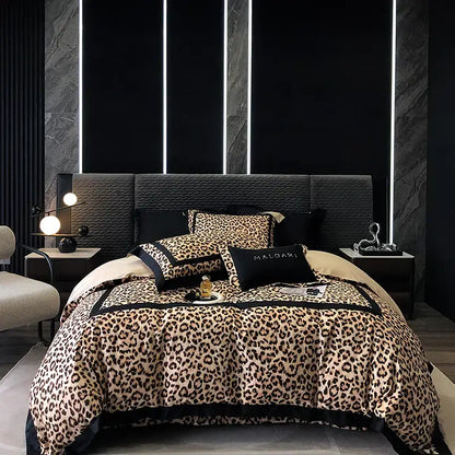 Luxury leopard print lyocell cotton bedding set bedroom satin finish