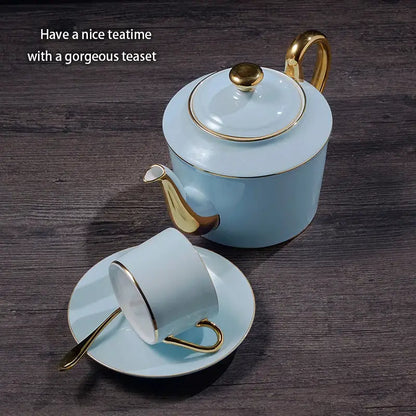 Luxury light blue bone china coffee set with rack dining room