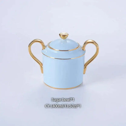 Luxury light blue bone china coffee set with rack dining room