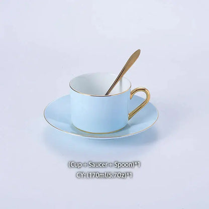 Luxury light blue bone china coffee set with rack dining room
