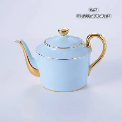 Luxury light blue bone china coffee set with rack dining room